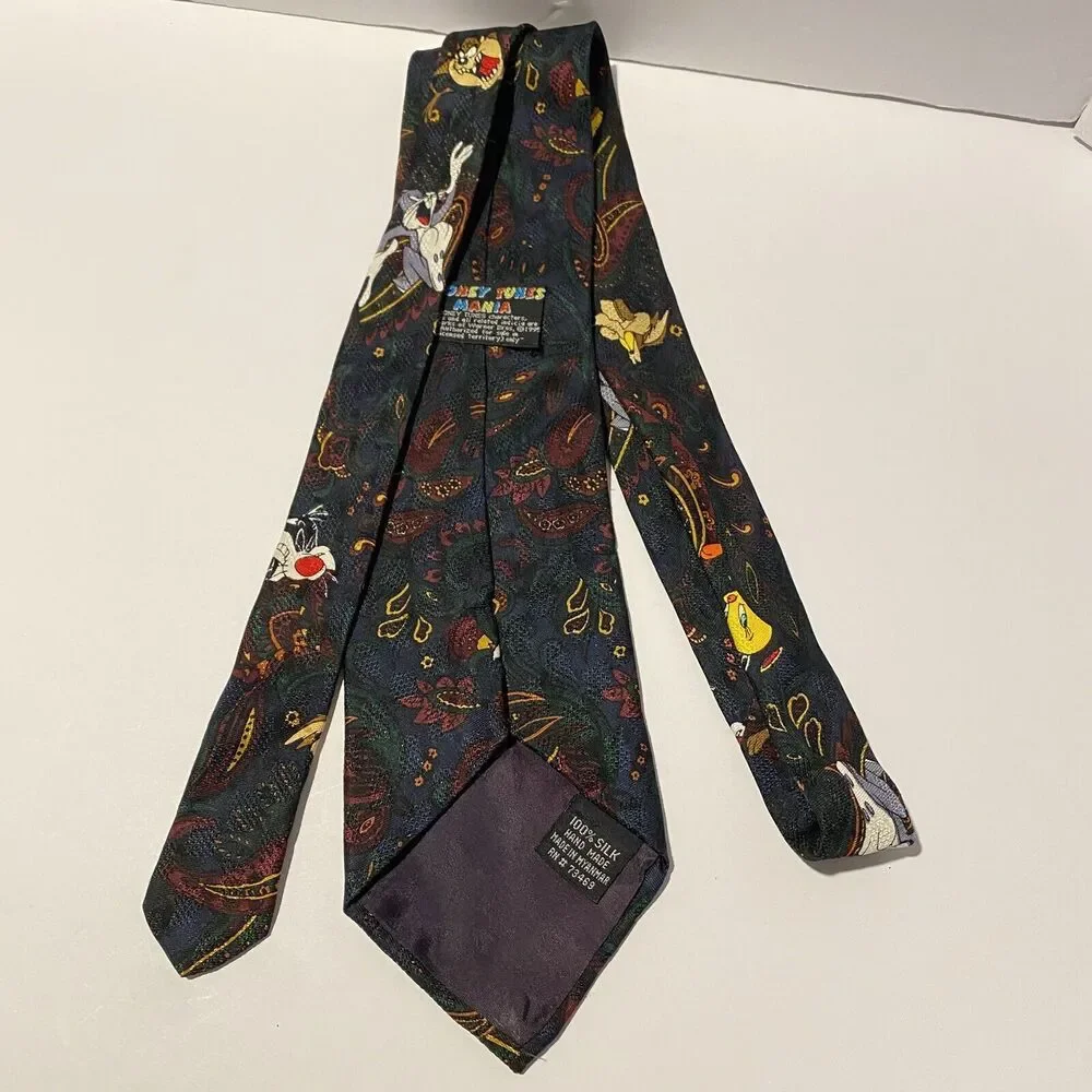 Vintage Looney Tunes Silk Tie Warner Bro Taz Daffy Bugz Sylvester‎ 90s Business